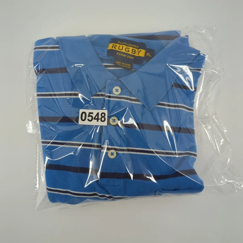 Ralph Lauren Rugby Polo‎ Shirt Men's XL Multicolor Stripe Pony Blue White Preppy